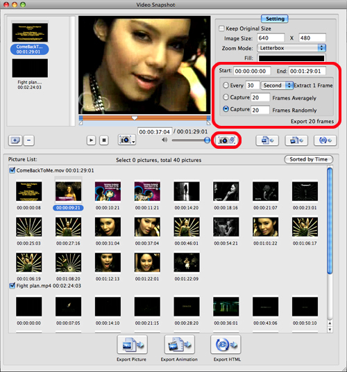 Batch capture settings